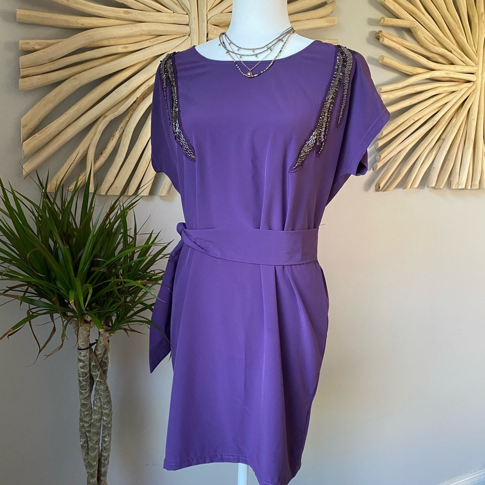 I.C.U. Purple sequin detailed short-sleeve dress